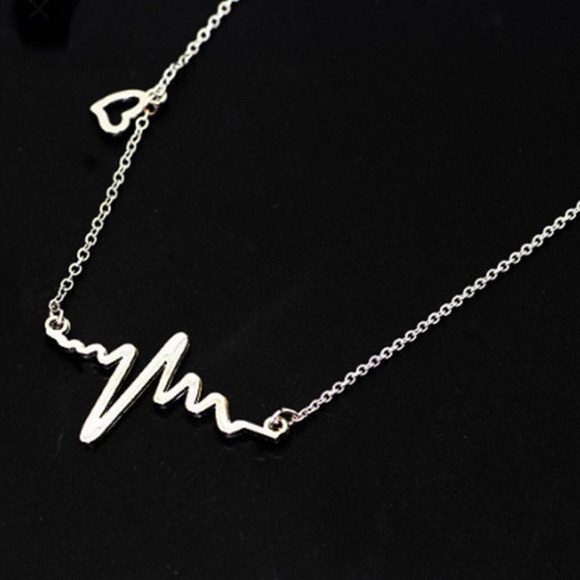 Heartbeat EKG Love Charm Necklace 20” Silver-Tone - Picture 5 of 7